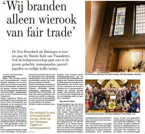 ANNA3 in de pers | De Standaard | 13 oktober 2012 | De fairste kerk van Vlaanderen | Wij branden alleen wierook van fair trade
